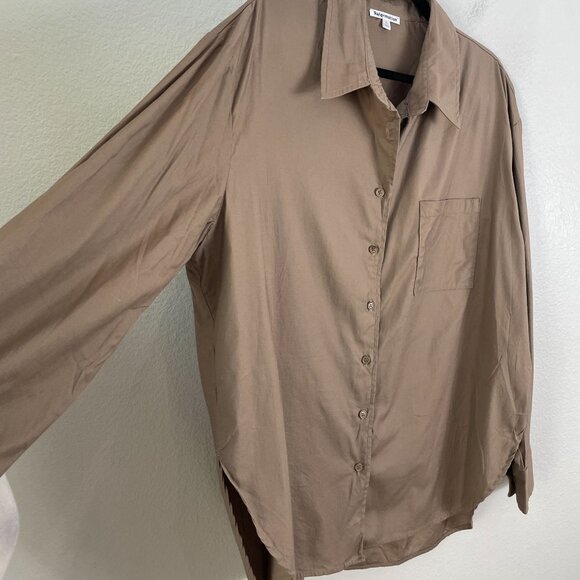 Reformation Womens XL Will Oversized Button Up Shirt In Taupe Brown Long Sleeve - Picture 10 of 11